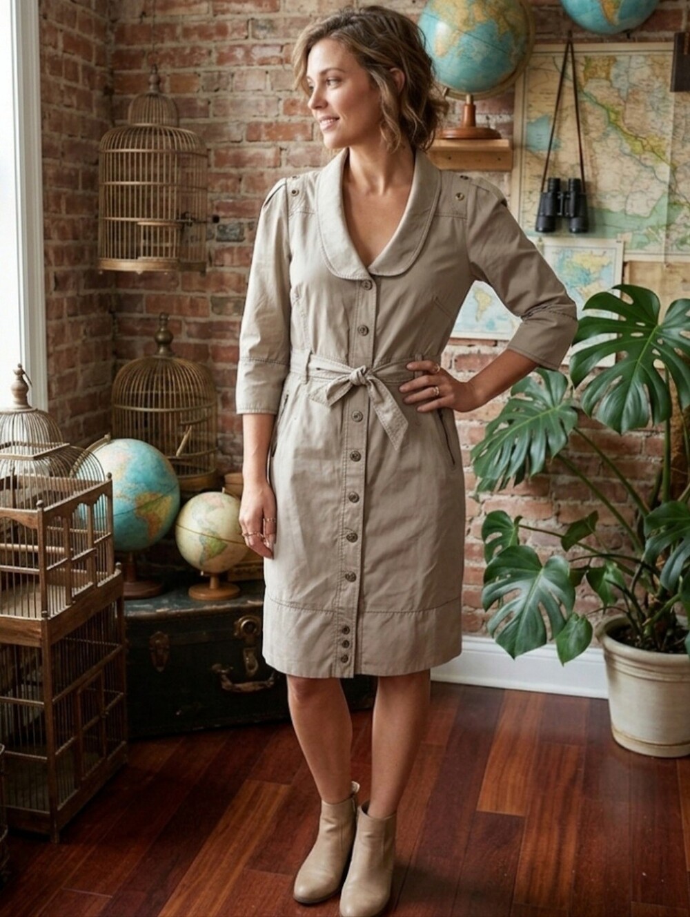 Firetrap Safari-style Shirt Dress / Sz S / Olive green